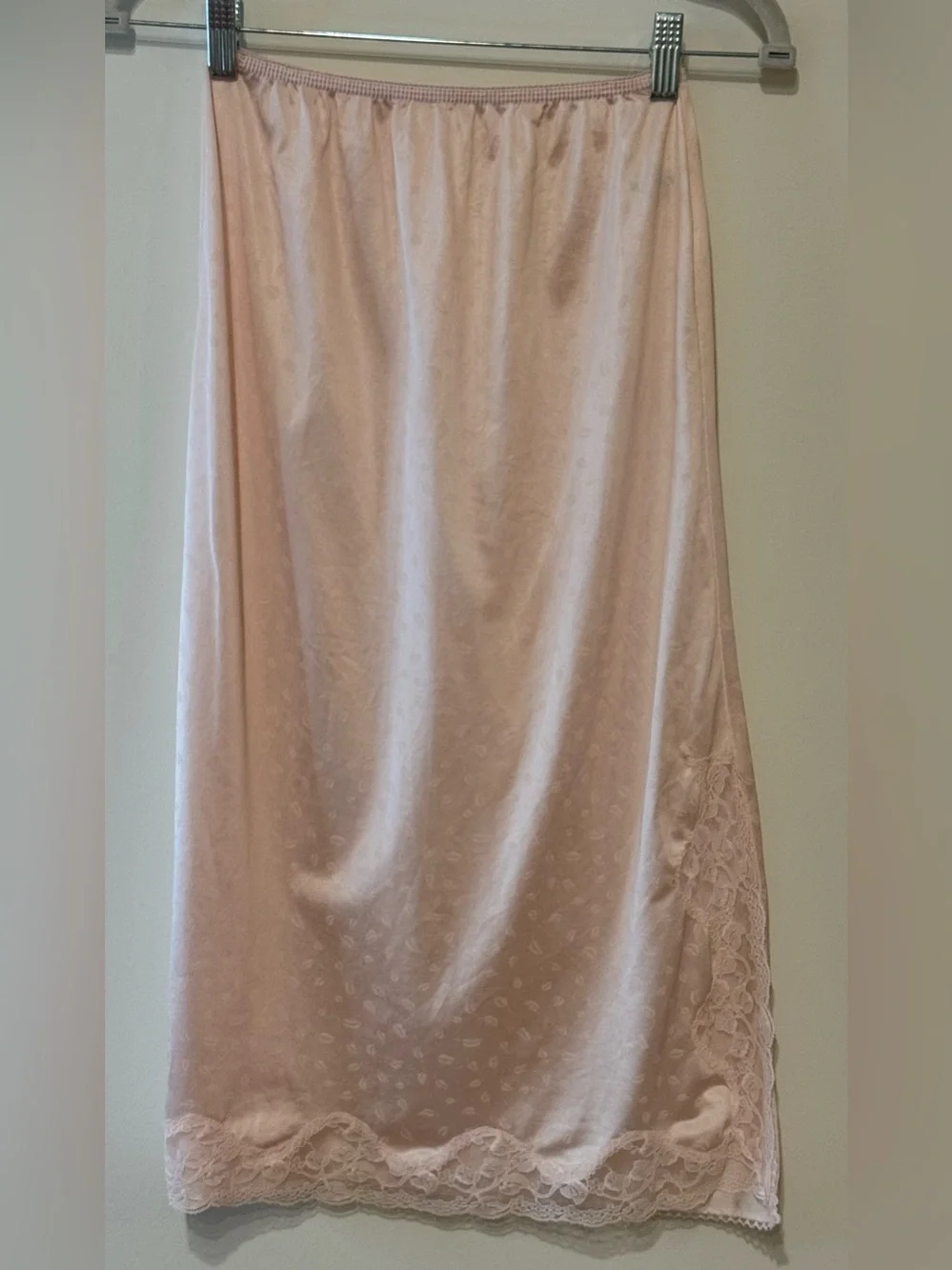 Vintage Ashley Taylor Pink Lace Trim Slip Skirt with Lace Side Slit Size S